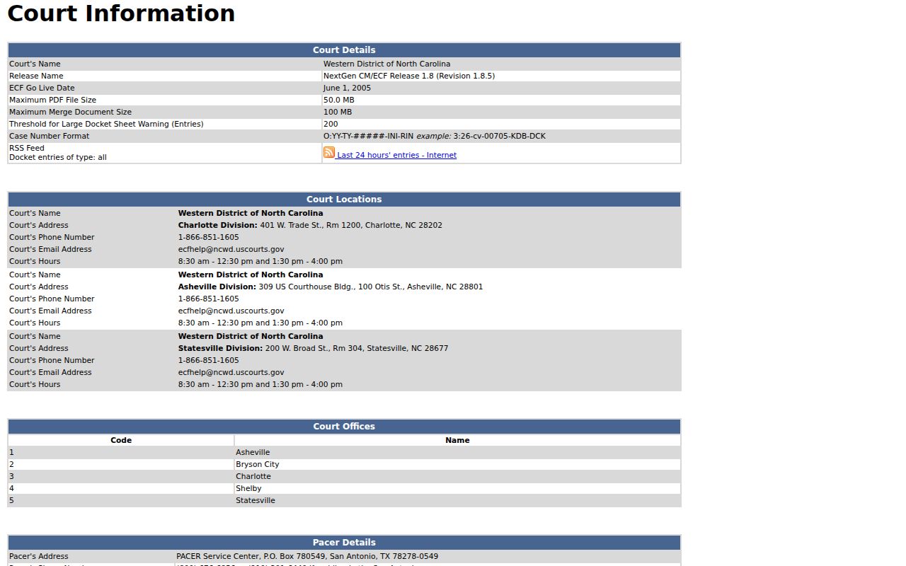 Charlotte court docket distinction between state record and federal CM ECF record