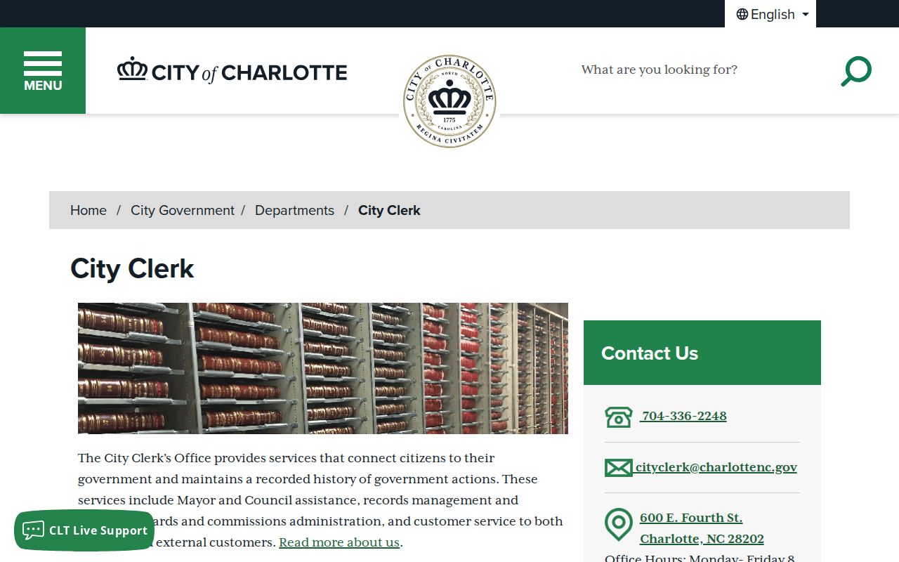 Charlotte court record routing from City Clerk to Mecklenburg Clerk