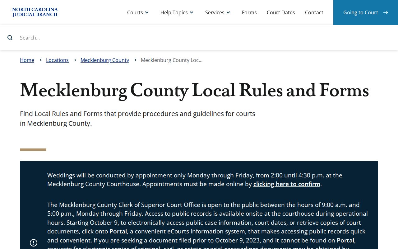 Mecklenburg civil docket local rules and forms calendar materials