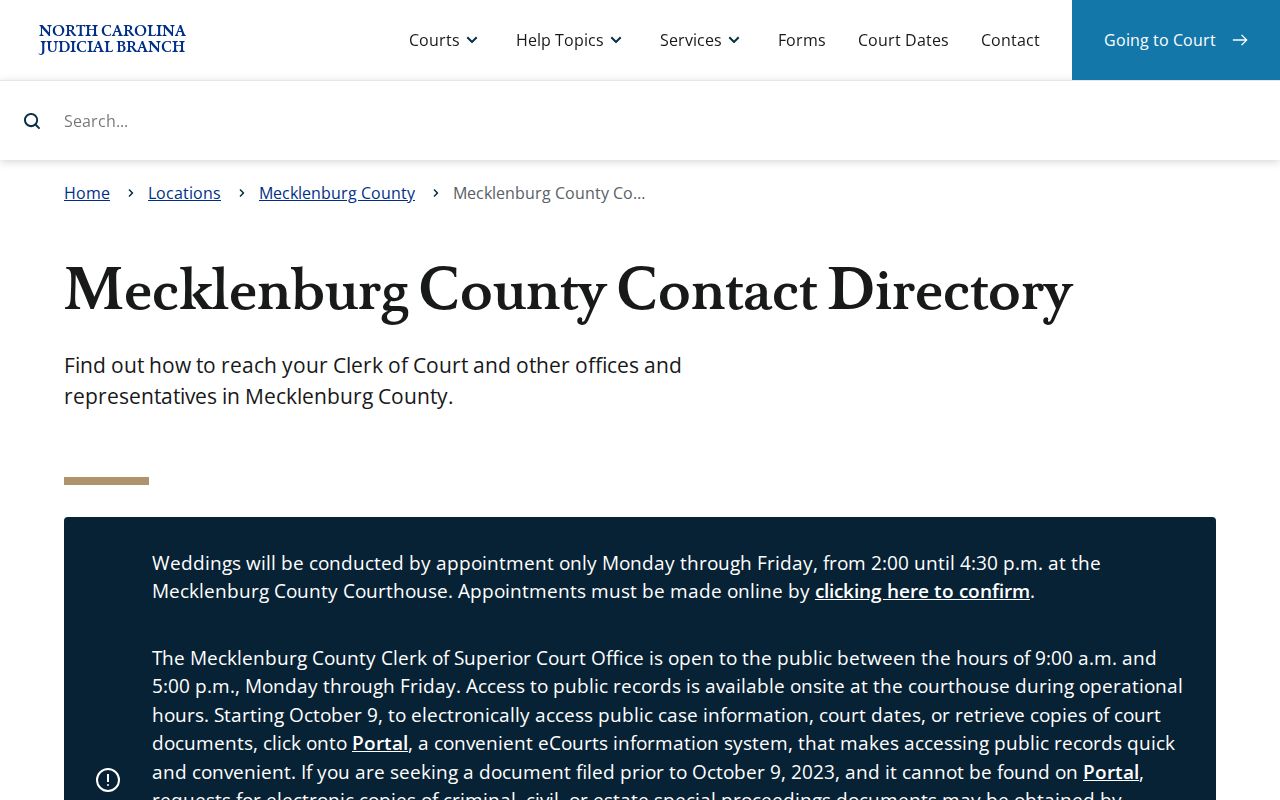 Mecklenburg County court date Clerk and court contact directory