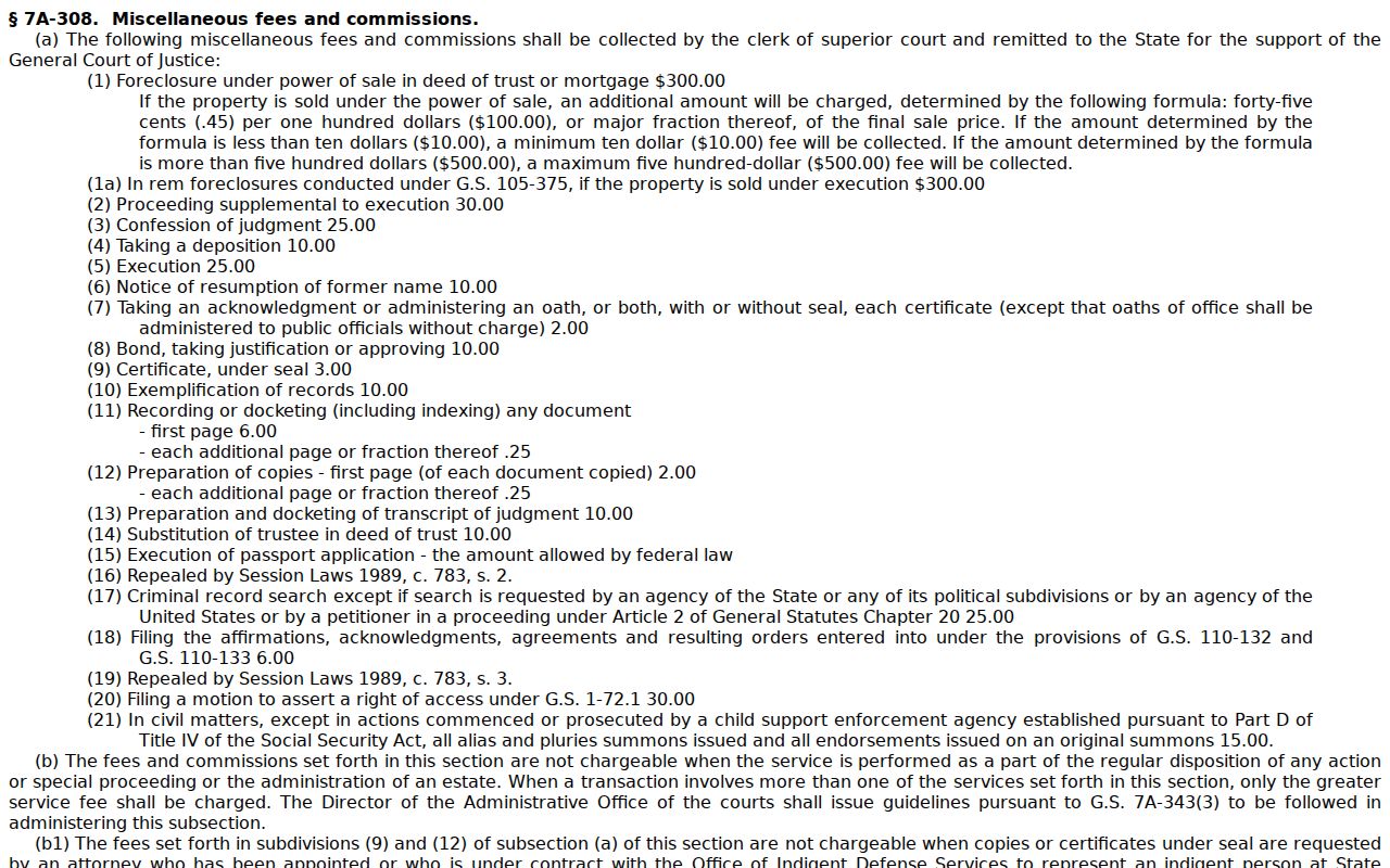 Mecklenburg court record certification and copy fee statute