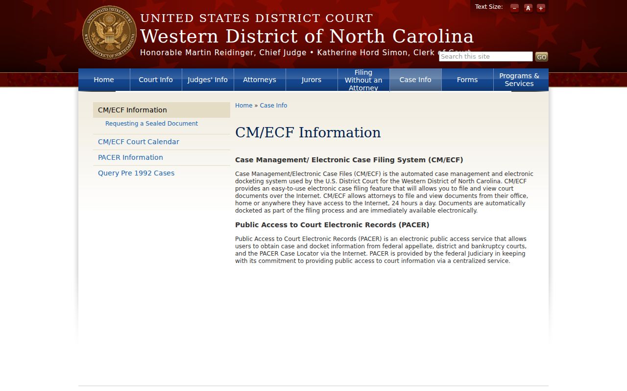Huntersville court docket distinction between state record and federal CM ECF docket