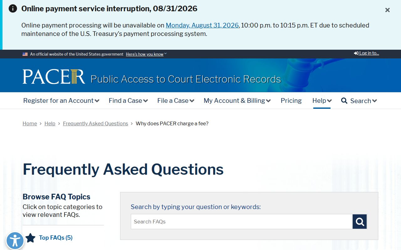 Huntersville court docket and PACER federal record access fee source