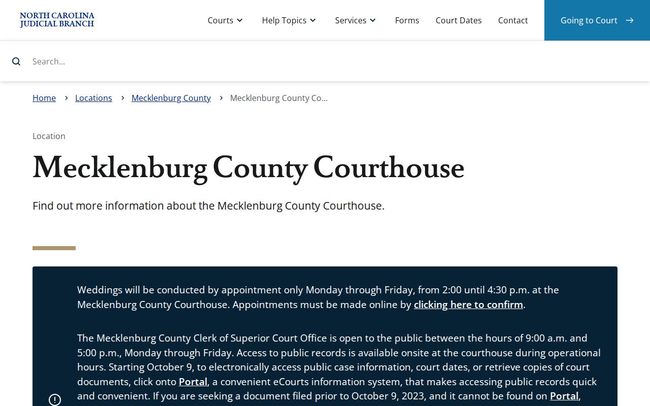 Mecklenburg County court docket courthouse and Clerk records access