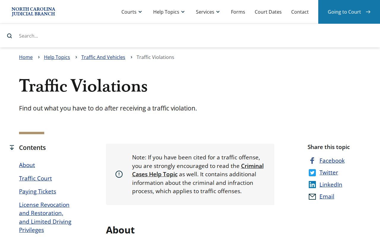 Mecklenburg traffic court record response information from the North Carolina Judicial Branch