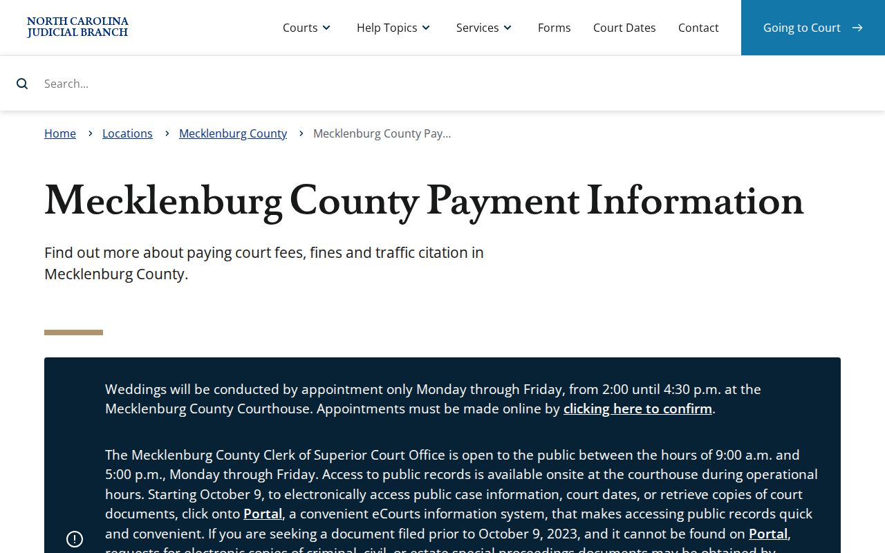 Mecklenburg traffic court payment options from the official county court page